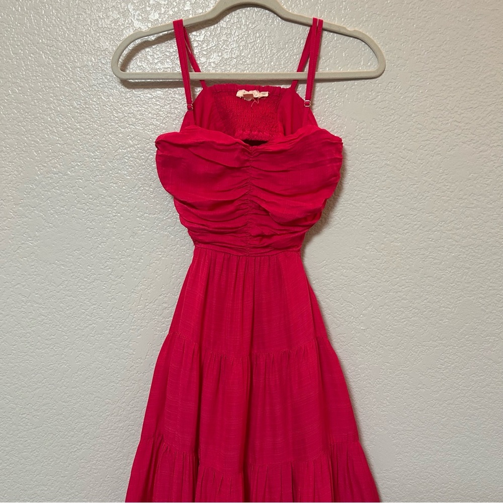 Anthropologie Let Me Be Cutout Tiered Maxi Dress Hot Pink XSP - Picture 4 of 16